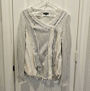DREW Frayed Edge Gray and Cream Cardigan